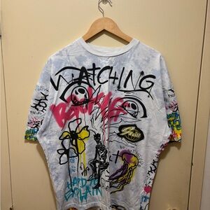 Bershka White Tee with Multicolor Graffiti Accents